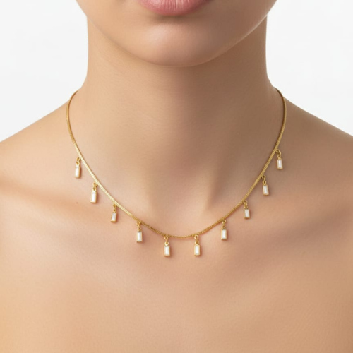 Gold Plated Baguette Stone Necklace for Women and Girls