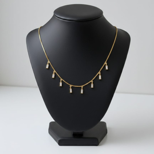Gold Plated Baguette Stone Necklace for Women and Girls