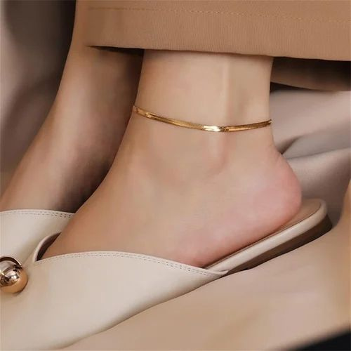 Anti Tarnish Golden Snake Chain Anklet For Women