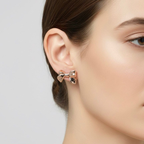 Rose Gold Stud Earrings Combo – Bow, Pearl & Crystal (Set of 3)