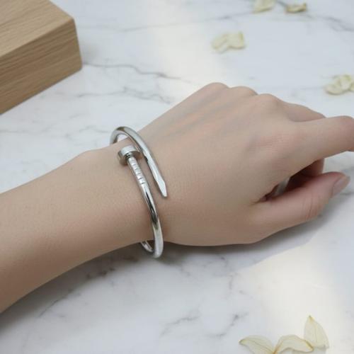 Anti-Tarnish Nail Design Silver-Tone Bracelet | Minimal Cuff