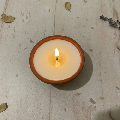 Kaarmika’s Handcrafted Earthen Diya Candle (White Candle, Pack of 4) | White Oud