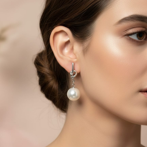 Silver Finish Knot Design Pearl Drop Earrings for Women | Elegant Minimal Earrings