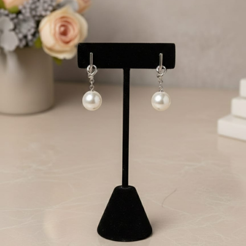 Silver Finish Knot Design Pearl Drop Earrings for Women | Elegant Minimal Earrings