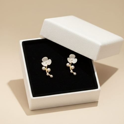 Gold Finish Floral Pearl Earrings for Women | Korean Minimal Earrings