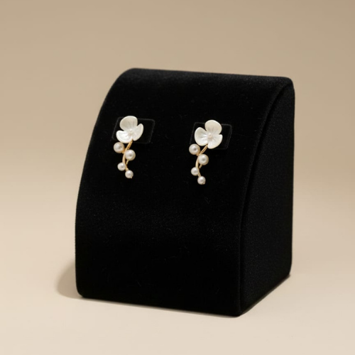 Gold Finish Floral Pearl Earrings for Women | Korean Minimal Earrings