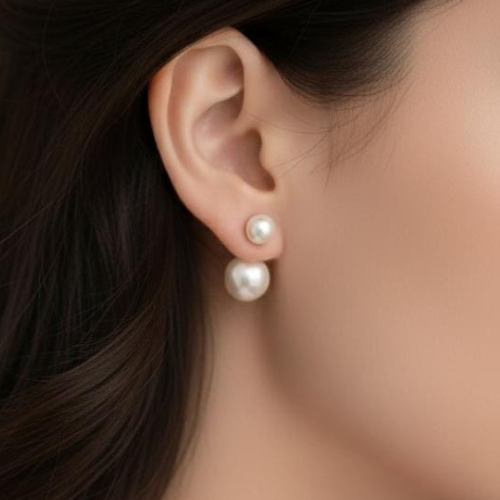 Anti Tarnish Stainless Steel Pearl Detachable Hoop Earrings for Women – 4 Way Wear