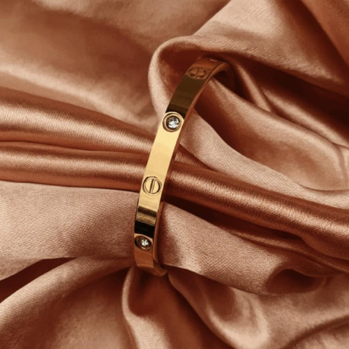 Cartier Inspired Screw Motif Stainless Steel Bracelet with Stone Detailing