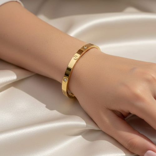 Cartier Inspired Screw Motif Stainless Steel Bracelet with Stone Detailing