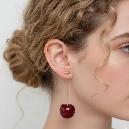 Cherry Dangle Earrings for Women | Korean Minimal Long Earrings | Lightweight Party & Casual Wear