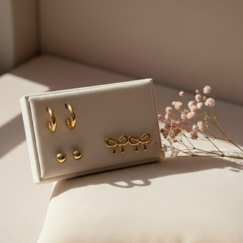 Anti Tarnish Stainless Steel Gold Stud & Hoop Earrings Set for Women (Pack of 3) | Daily Wear Anti-Tarnish Gold Earring Combo