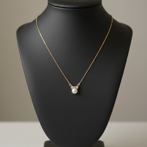 Pearl Nest Rose Gold Necklace | Anti Tarnish Bow Pendant with Pearl
