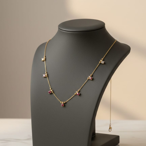 Gold Charm Necklace with Crystal Accents – Minimal Elegant Dainty Jewellery