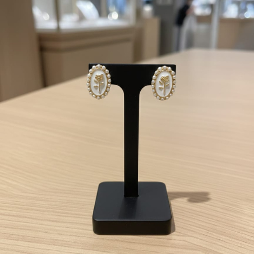 Pearl Floral Stud Earrings – Elegant Vintage Gold Statement Earrings