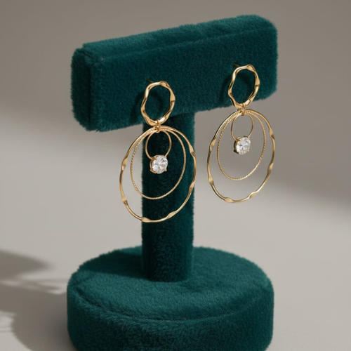 Layered Gold Hoop Earrings with Crystal Drop – Statement Dangle Earrings