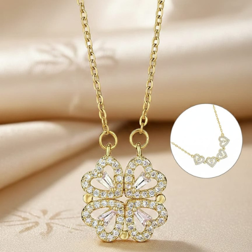 Magnetic 2-in-1 Clover Heart Necklace – Magnetic Convertible Gold Plated Pendant Chain | Kaarmika