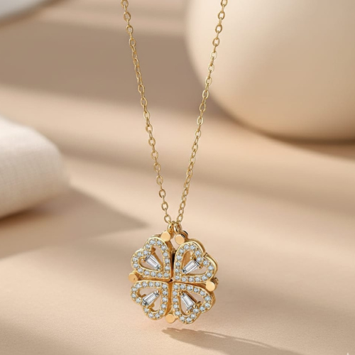 Magnetic 2-in-1 Clover Heart Necklace – Magnetic Convertible Gold Plated Pendant Chain | Kaarmika