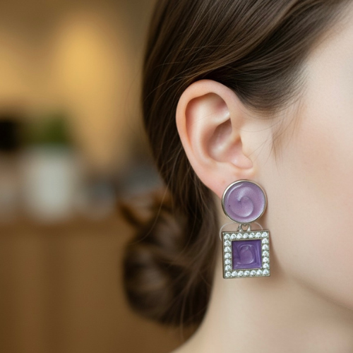 Elegant Lavender Dual-Shape Statement Earrings