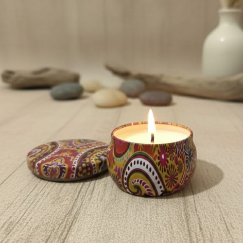 Bohemian Decorative Mandala Tin Scented Soy Candle | Perfect Small Gift (Pack of 2)