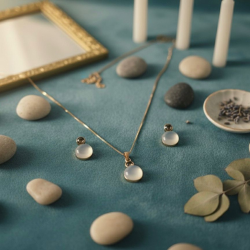 Moonstone Drop Necklace & Stud Earrings Set – Minimal Gold Finish
