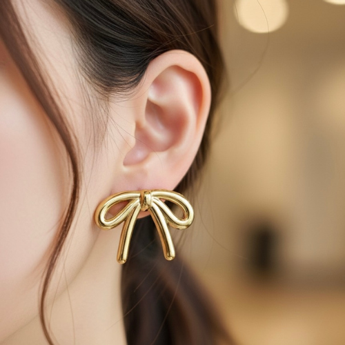 Elegant Gold Bow Statement Earrings – Minimal Chic Party Wear Jewellery