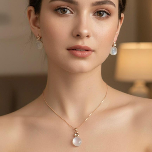 Moonstone Drop Necklace & Stud Earrings Set – Minimal Gold Finish