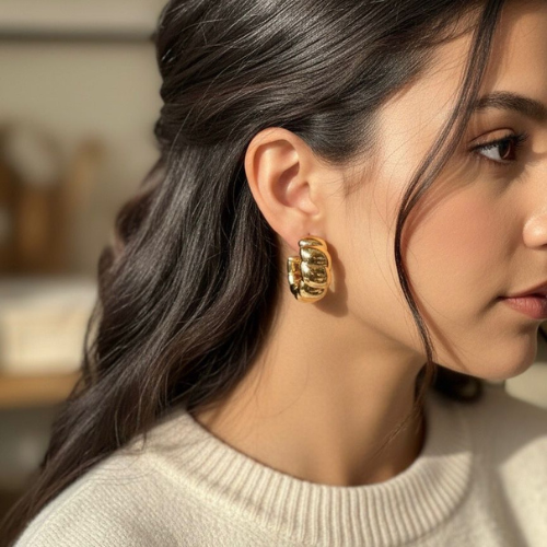 Anti-Tarnish Gold-Tone Sculpted Hoop Earrings