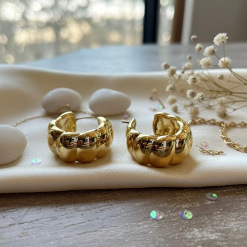 Anti-Tarnish Gold-Tone Sculpted Hoop Earrings